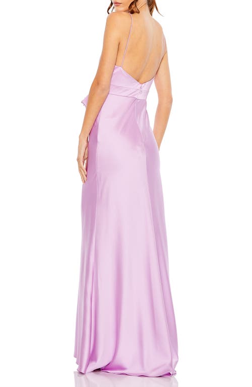 Mac Duggal Rhinestone Bow Cami Draped Trumpet Gown In Lilac