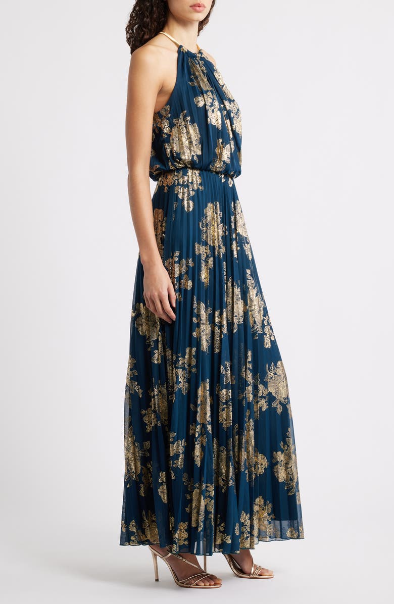 Halogen<sup>®</sup> Pleated High Neck Maxi Dress, Alternate, color, Dark Forest