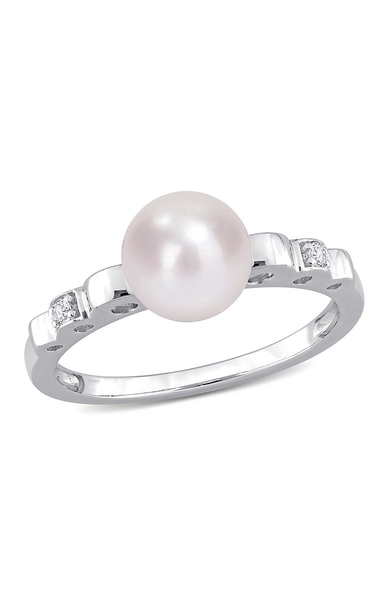DELMAR Sterling Silver 7.5mm Cultured Freshwater Pearl & Sapphire Ring, Main, color, White