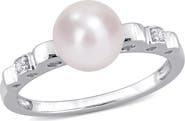 DELMAR Sterling Silver 7.5mm Cultured Freshwater Pearl & Sapphire Ring