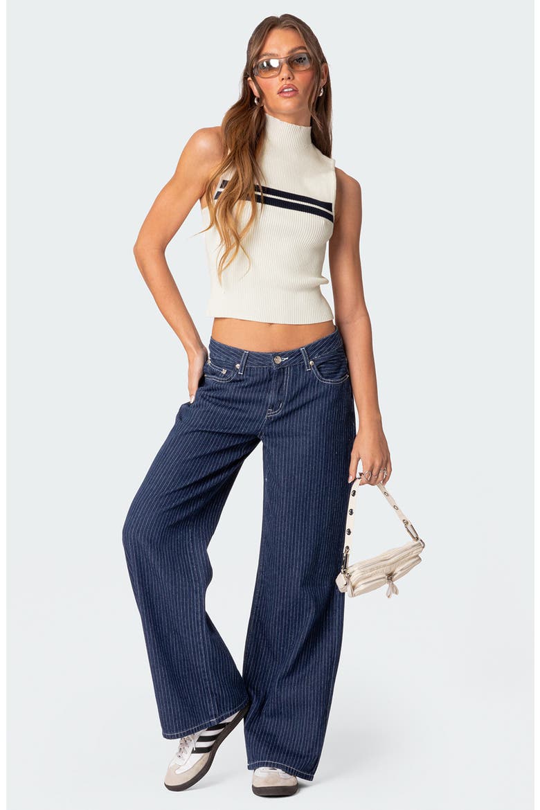Pinstripe Wide Leg Low Rise Jeans, Alternate, color, NAVY