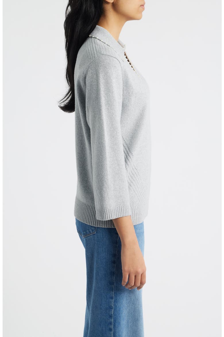 Bead Trim Sweater, Alternate, color, HEATHER GREY