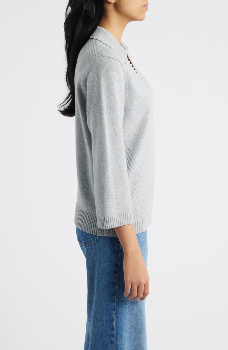 Wit & Wisdom Bead Trim Sweater, Alternate, color, Heather Grey