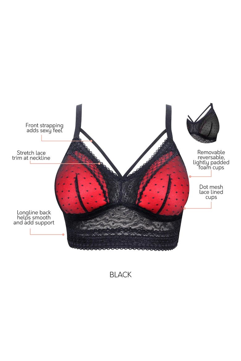 Mia Wire-Free Padded Mesh Bralette, Alternate, color, Black