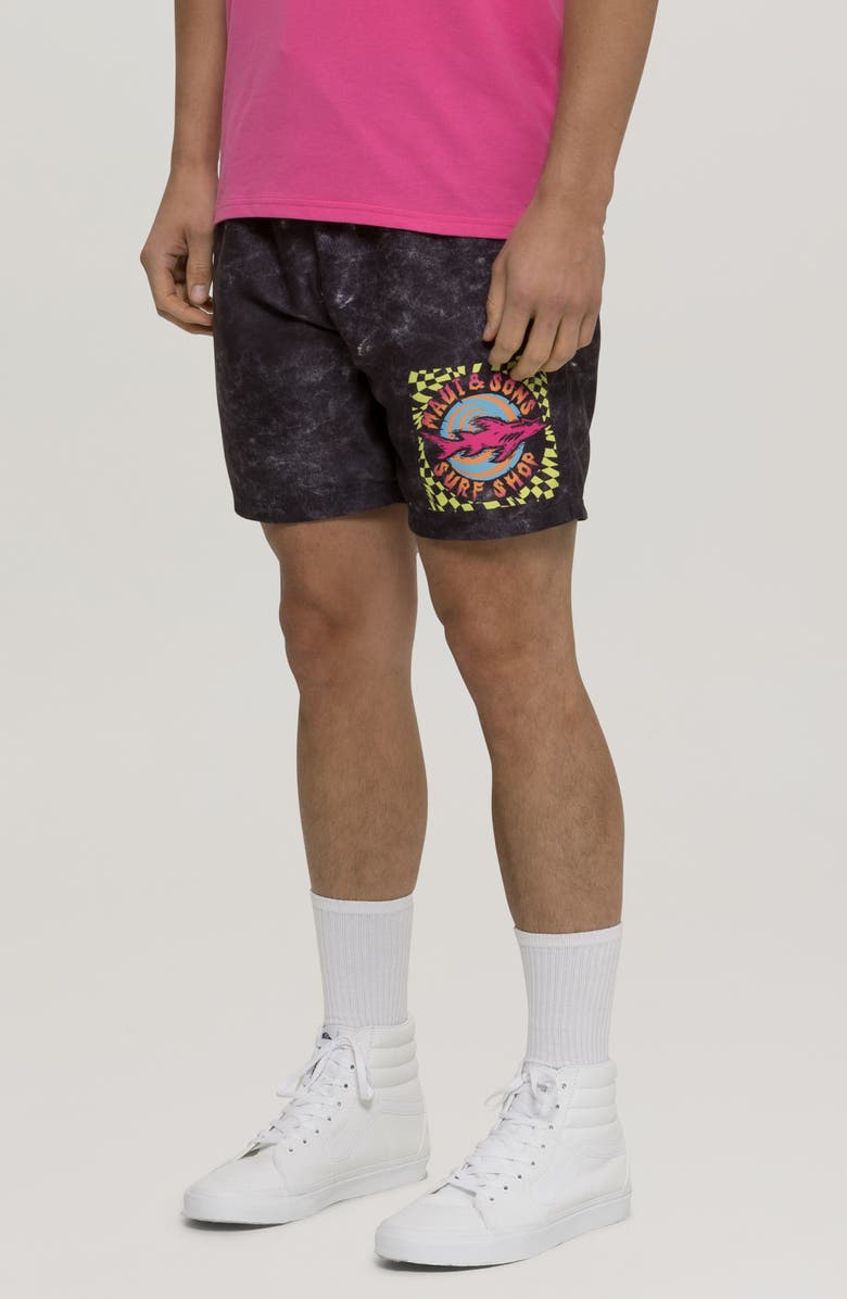 Maui & Sons Surf Shop Microfiber Swim Trunks, Alternate, color, Black