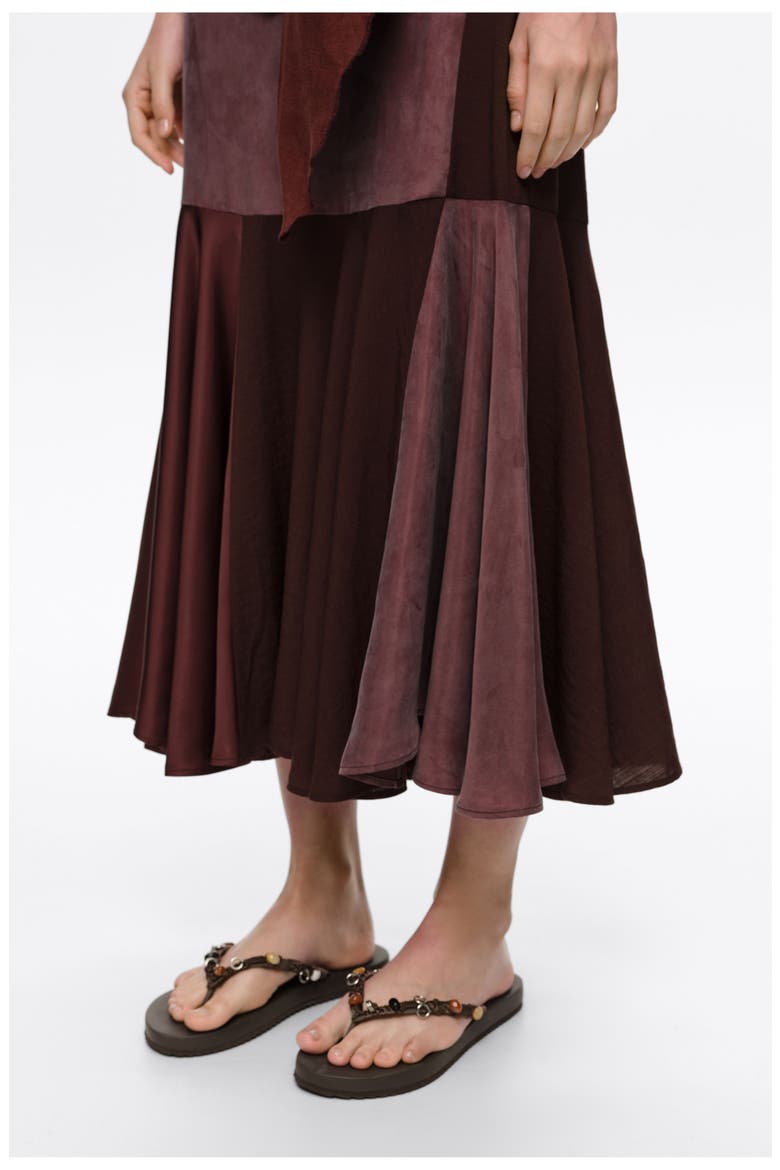 Fluid Patchwork Midi Skirt, Alternate, color, BROWN