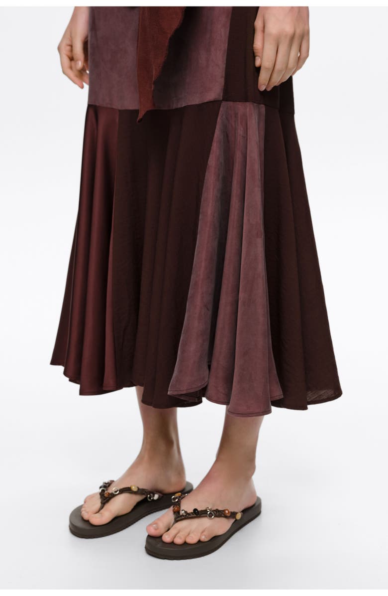 Bimba y Lola Fluid Patchwork Midi Skirt, Alternate, color, Brown