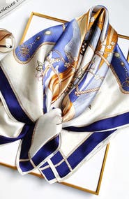 SILKSILKY Pure Mulberry Silk Printed Square Shawl Scarf