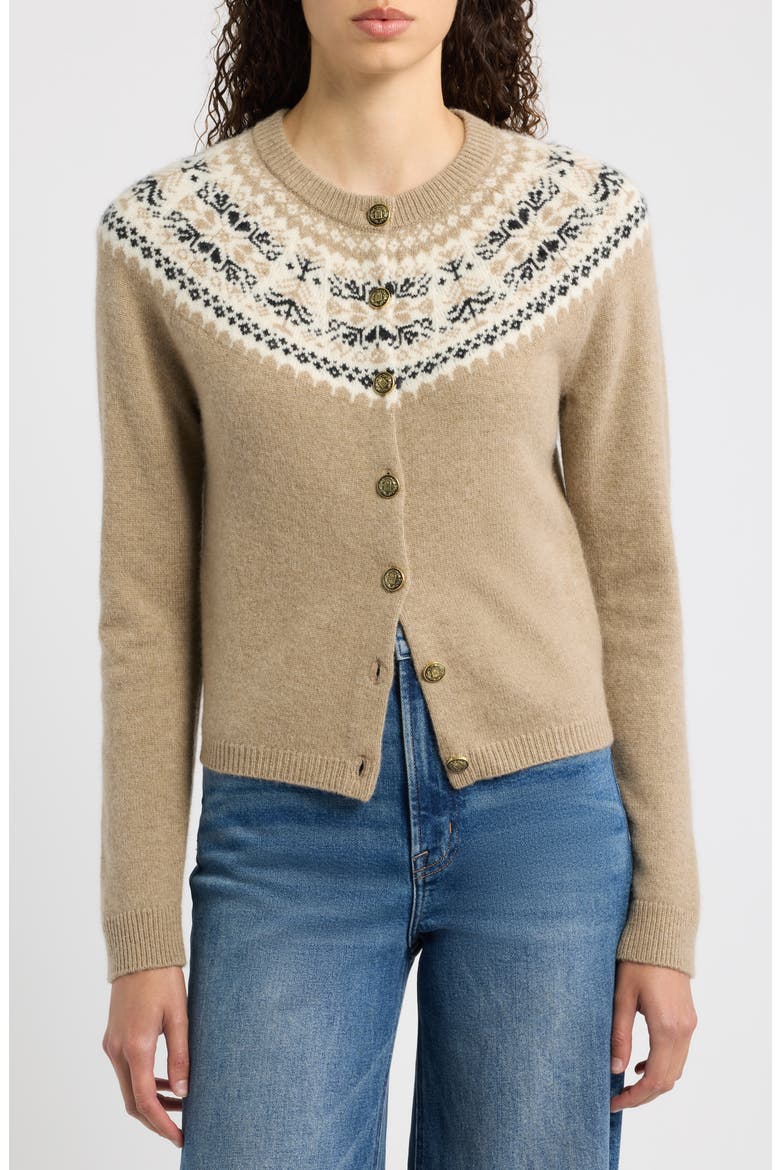 Sonnet Fair Isle Cardigan, Alternate, color, TAUPE FAIR ISLE