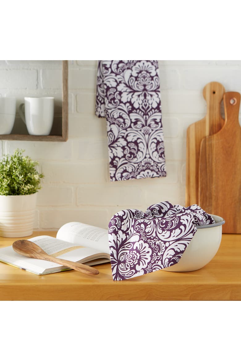 Eggplant Damask Dishtowel Set/2, Alternate, color, Eggplant