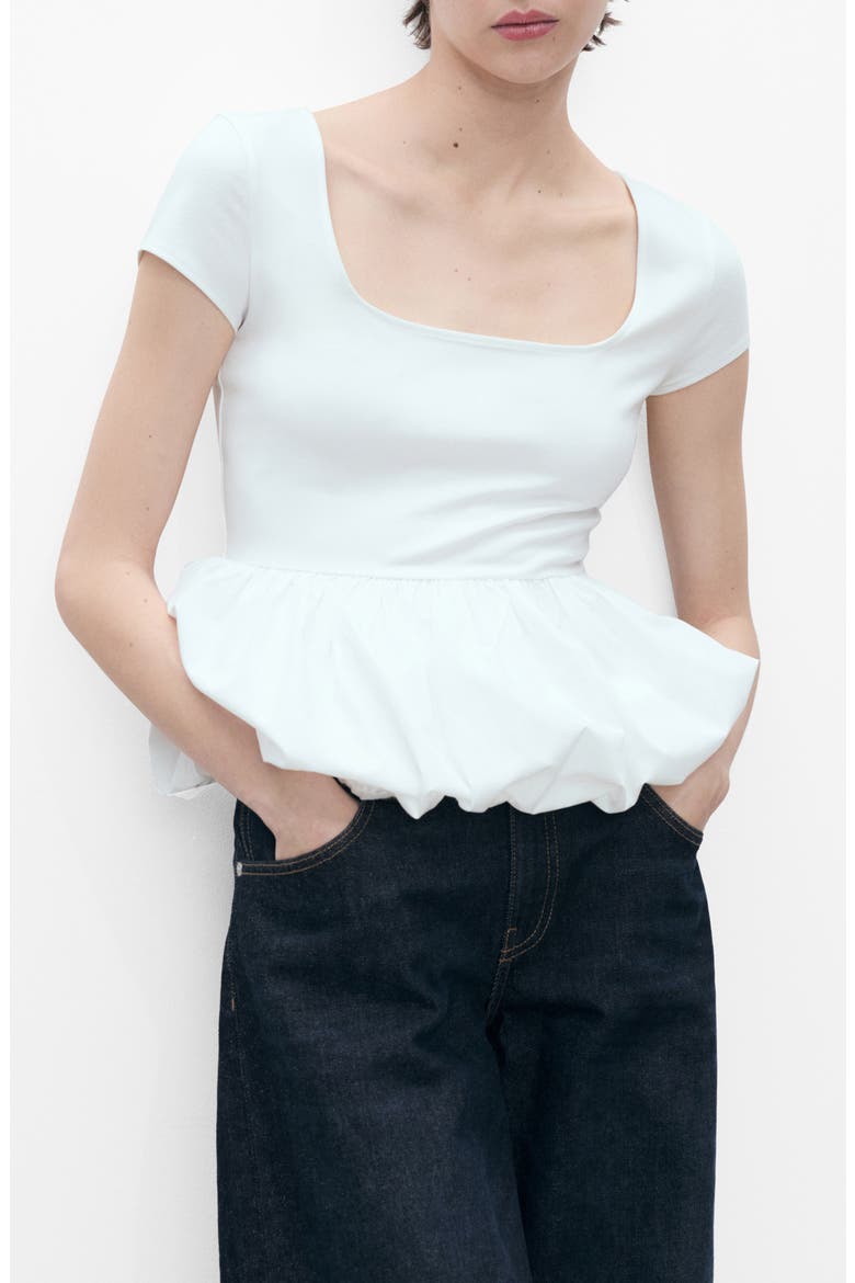 Short Sleeve Peplum Top, Main, color, WHITE