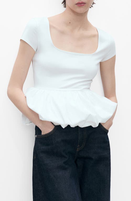 Mango Short Sleeve Peplum Top In White