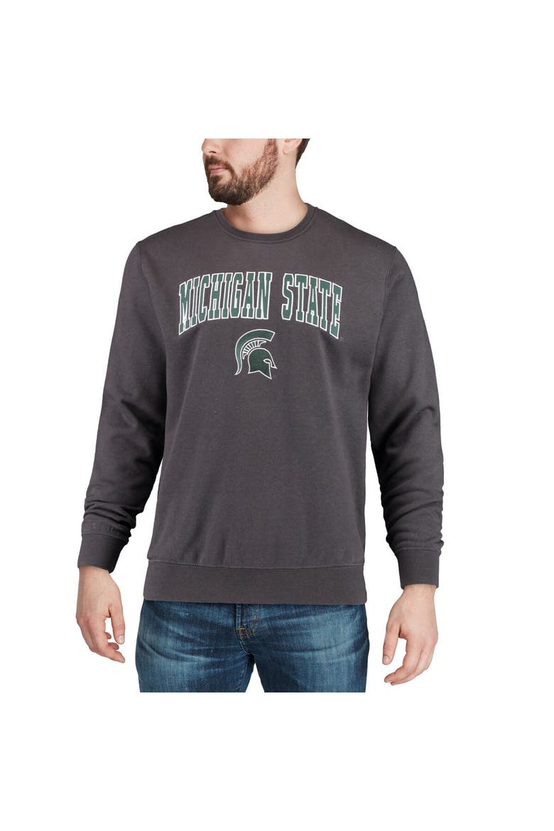 Men's Colosseum Charcoal Michigan State Spartans Arch & Logo Crew Neck Sweatshirt, Alternate, color, Charcoal
