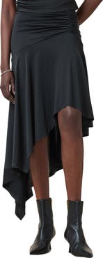 AllSaints Annalie Asymmetric Ruched Midi Skirt
