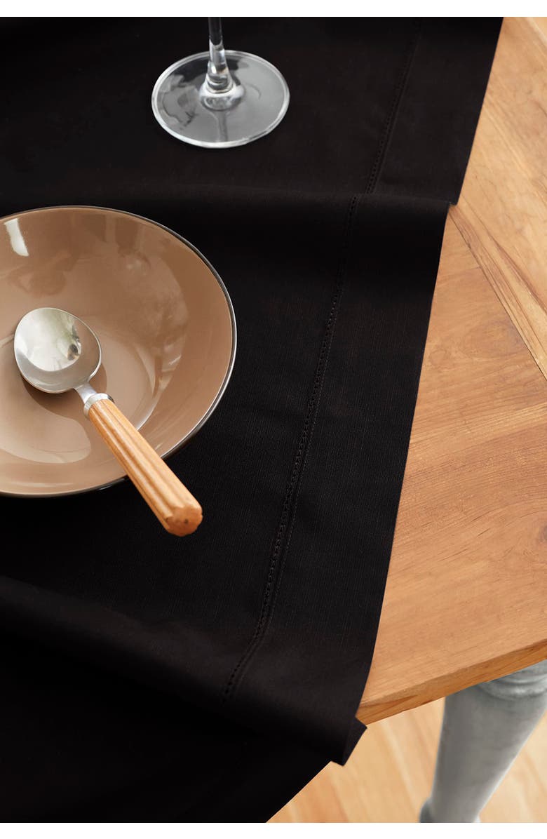 Solino Home Cotton Linen Hemstitch Table Throw, 52" x 52" Inch, Alternate, color, Black