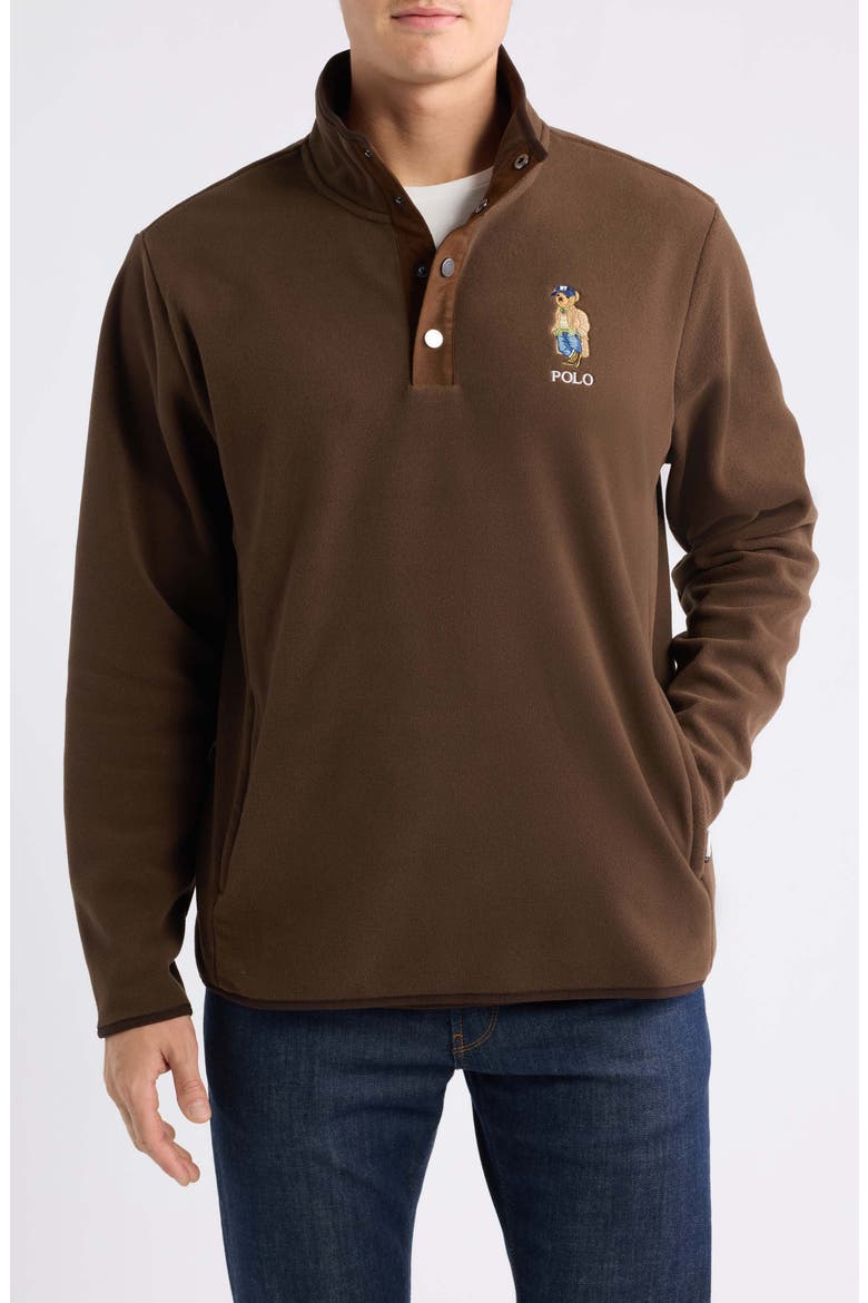 Polo Bear Fleece Quarter Zip Pullover, Main, color, BROWN
