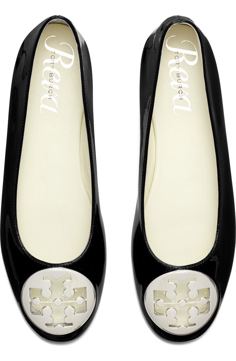 Tory Burch 'Reva' Ballerina Flat, Alternate, color, Perfect Black/ Silver