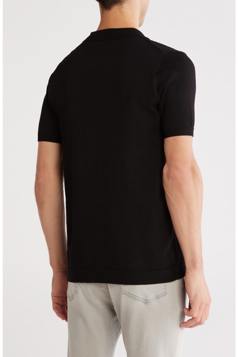 Textured Sweater Knit Zip Polo, Alternate, color, BLACK