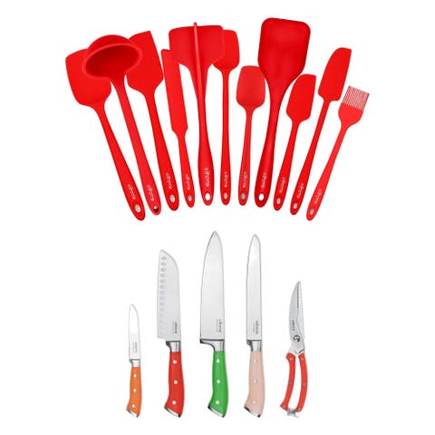 5 Piece Knife And 11 Piece Silicone Cooking Utensil Set