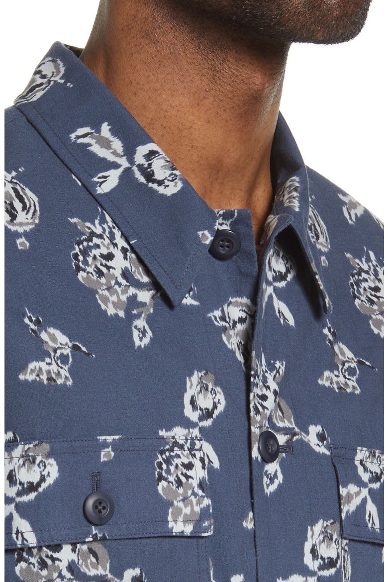 Ikat Floral Print Cotton Button-Up Shirt Jacket, Alternate, color, HEMATITE