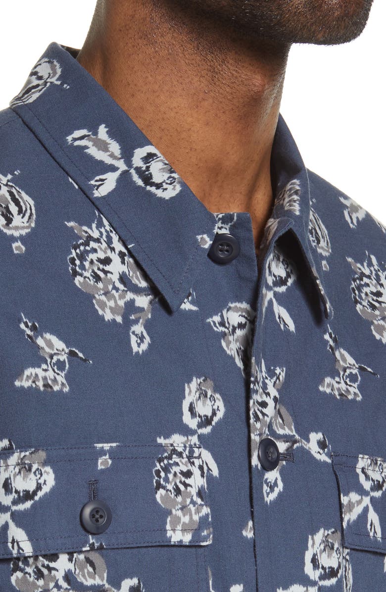 Vince Ikat Floral Print Cotton Button-Up Shirt Jacket, Alternate, color, Hematite