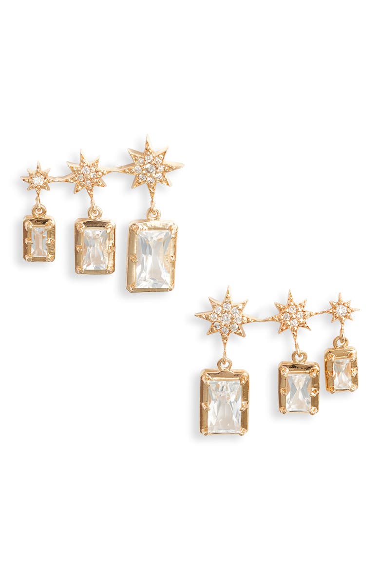Triple Baguette Ear Crawlers, Main, color, YELLOW GOLD