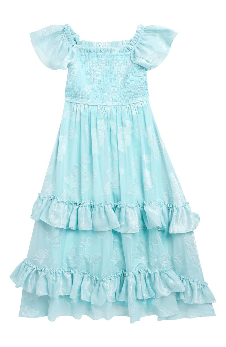 Rare Editions Kids' Smocked Floral Burnout Dress, Main, color, Mint