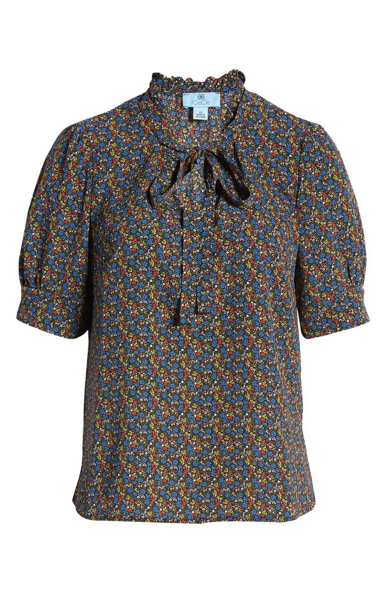 CeCe Floral Print Tie Neck Blouse, Alternate, color, 