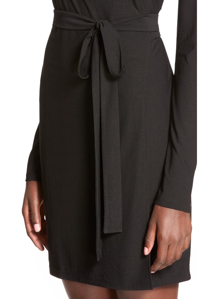 Long Sleeve Wrap Dress, Alternate, color, BLACK