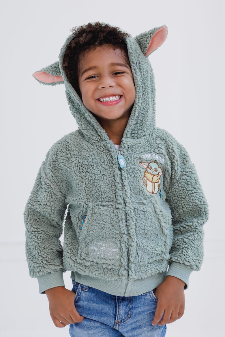 Baby Yoda The Mandalorian Faux Shearling Hoodie, Alternate, color, Green
