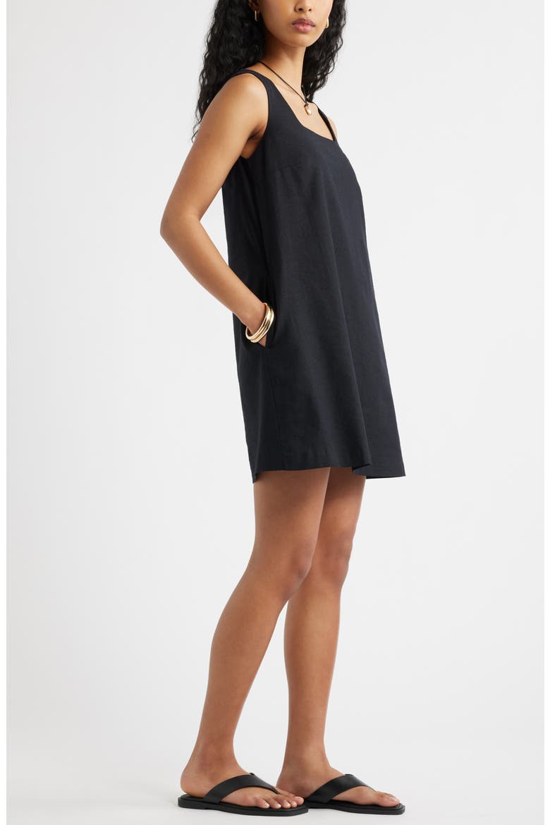 Linen Blend Shift Dress, Alternate, color, BLACK