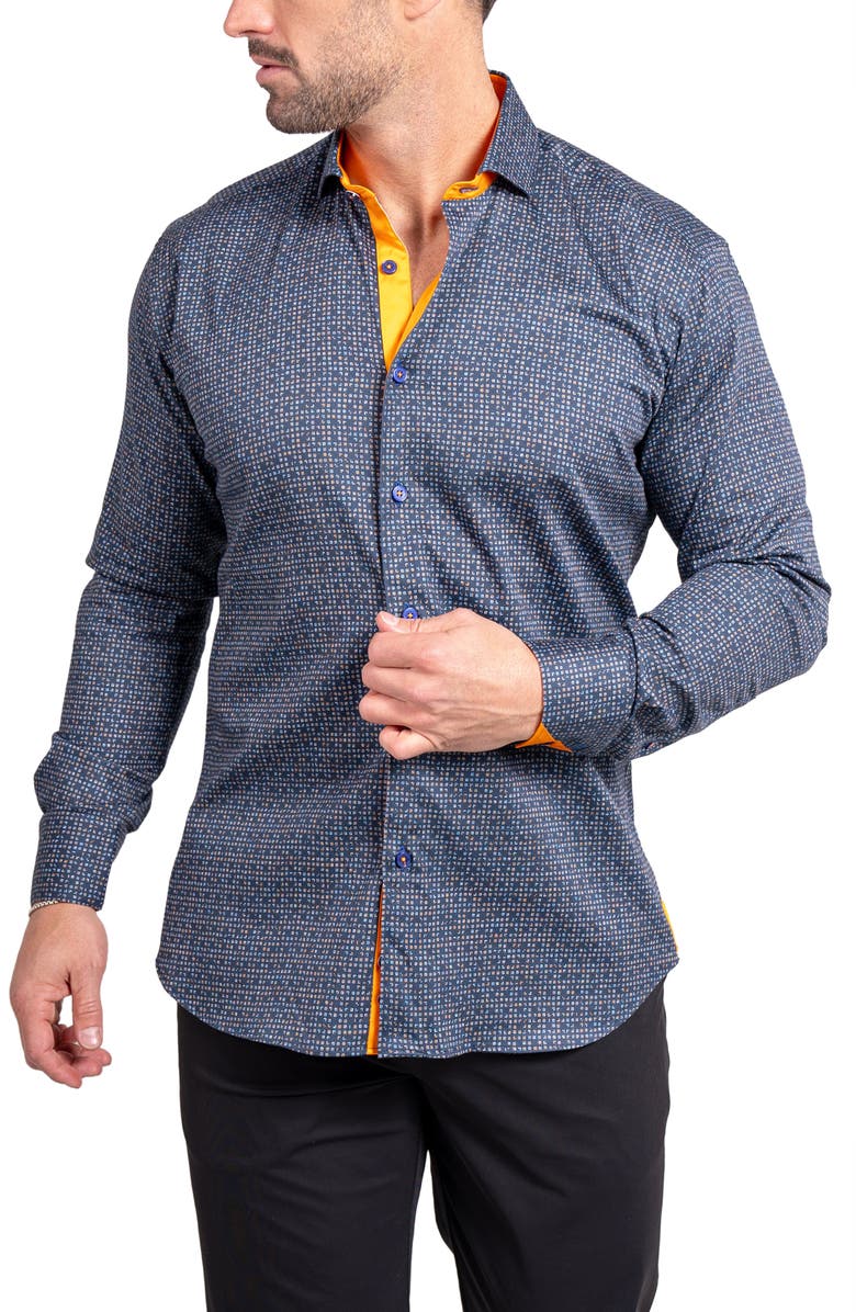 Maceoo Einstein Ascension Digital Print Stretch Cotton Button-Up Shirt, Alternate, color, Black