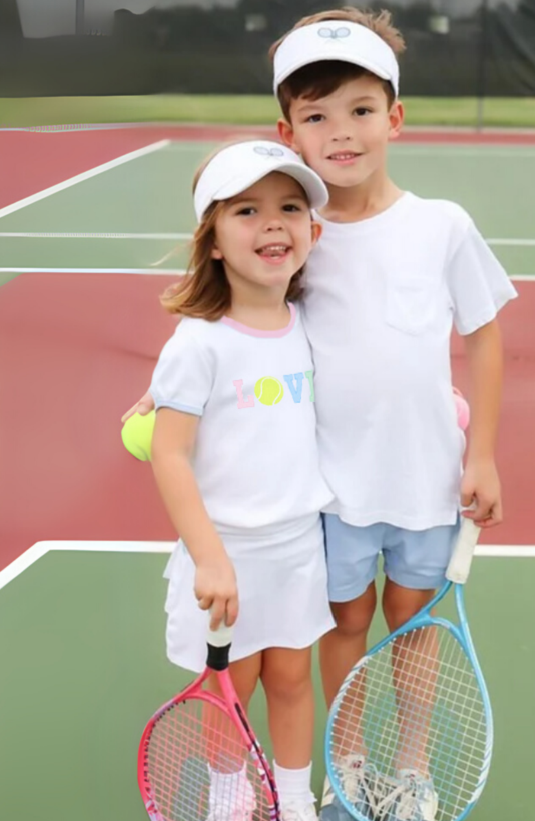 Bits & Bows Love Tennis T-Shirt, Alternate, color, White/Pink/Blue