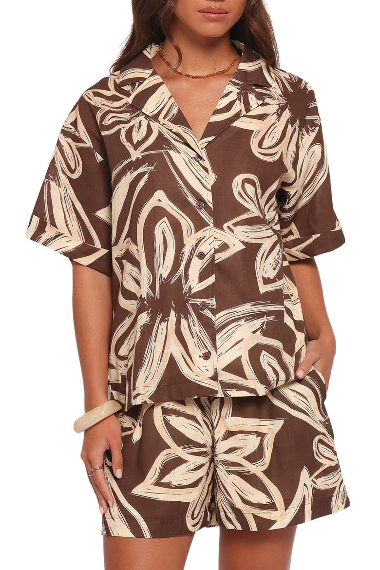 Pacifica Oversize Floral Print Camp Shirt, Main, color, CHOCOLATE FLORAL