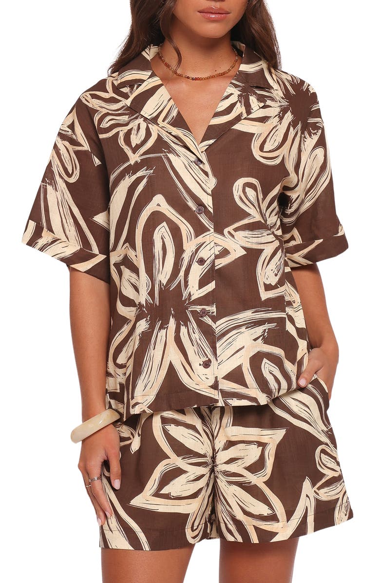 Petal & Pup Pacifica Oversize Floral Print Camp Shirt, Main, color, Chocolate Floral