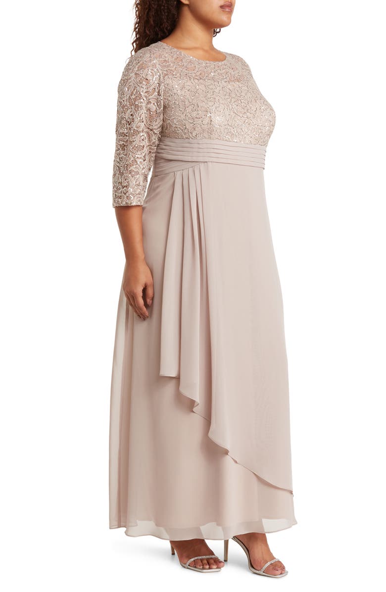 alex evenings plus size sequined lace a line dress Alex Evenings Plus Size Long Rosette Gown, Size 24W, Navy main image 1