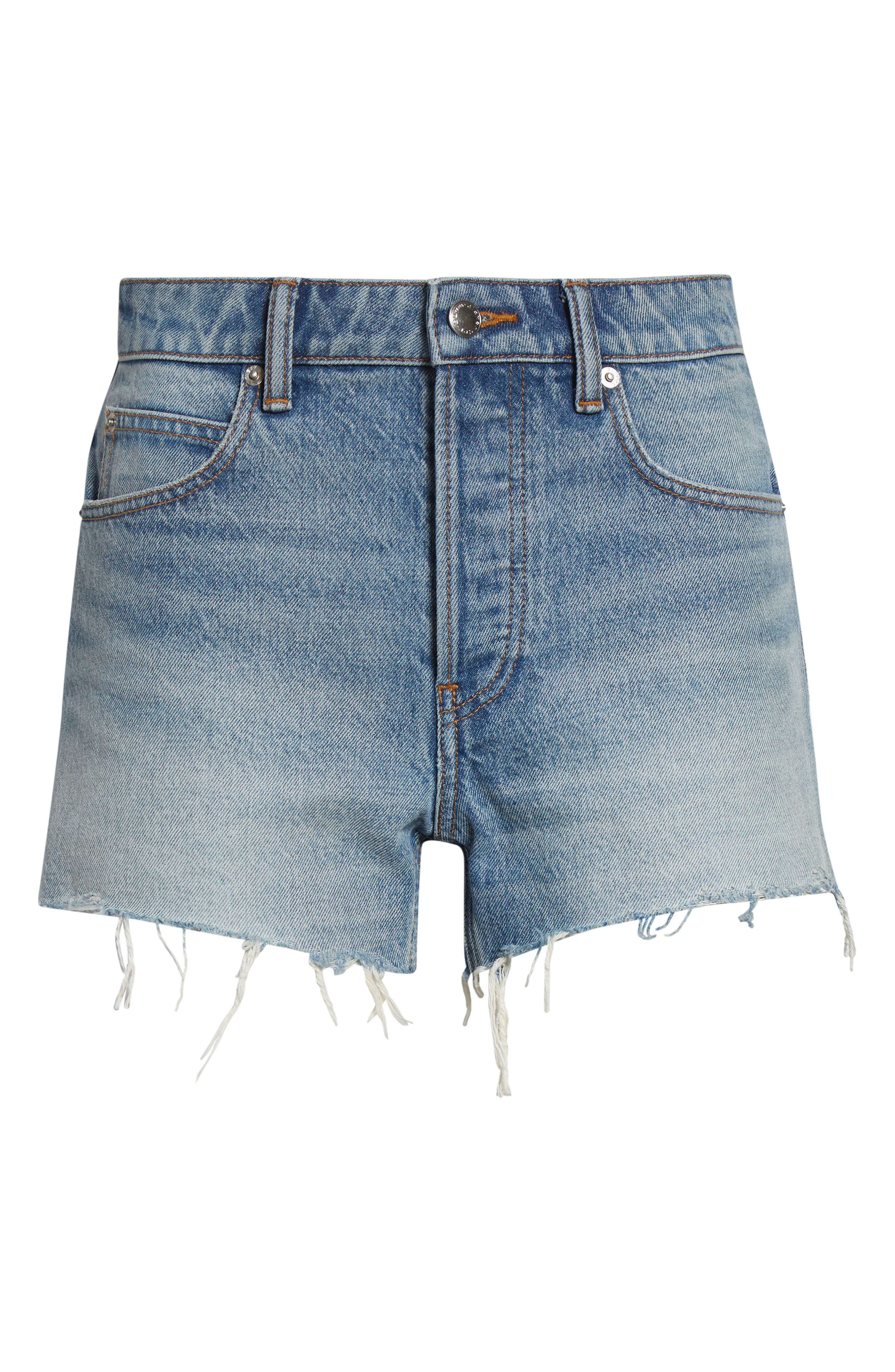 Alexander Wang Distressed Logo High Waist Denim Bite Shorts (Women