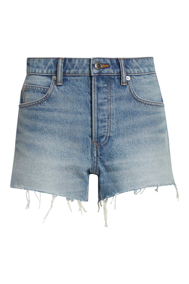 Distressed Logo High Waist Denim Bite Shorts, Alternate, color, AUTHENTIC LIGHT INDIGO