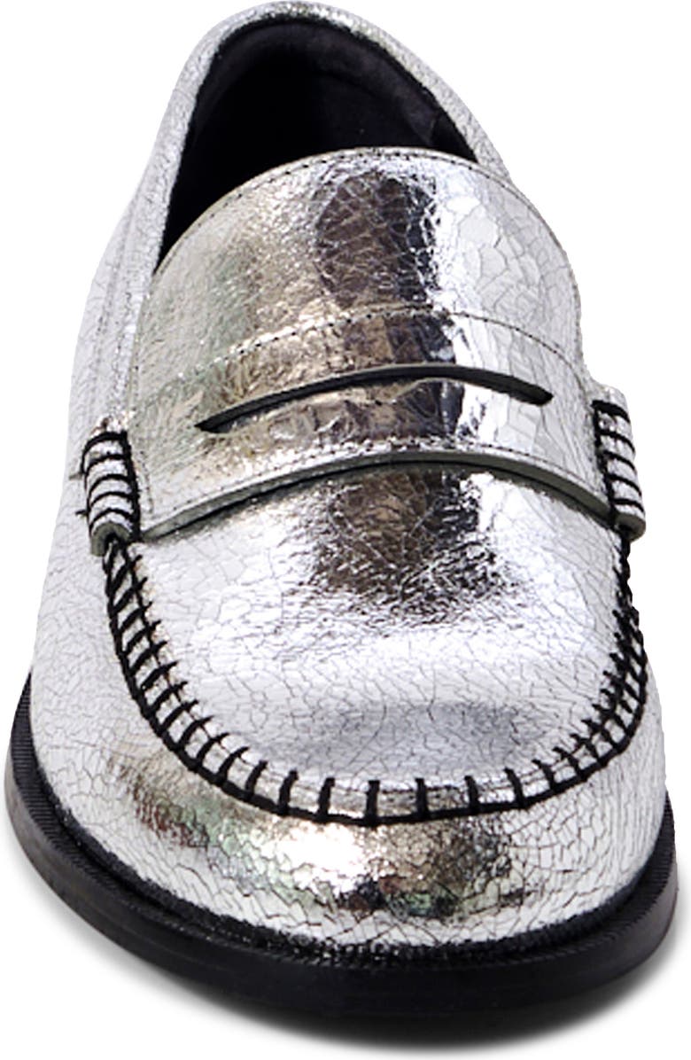 Free People Contrast Stitch Penny Loafer, Alternate, color, Pale Pewter Leather
