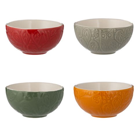 In the Forest Mini Bowl Set, 4 Stoneware Prep Bowls with Embossed Woodland Designs