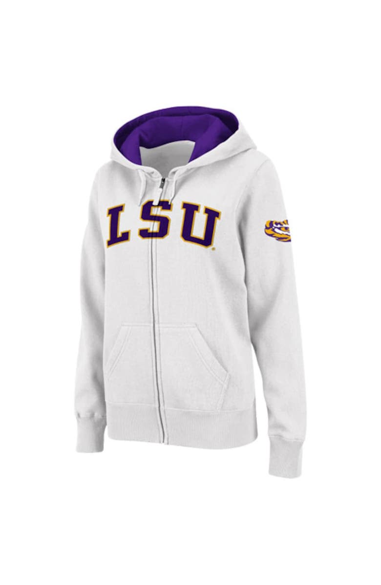COLOSSEUM Women's Stadium Athletic White LSU Tigers Arched Name Full-Zip Hoodie, Alternate, color, White