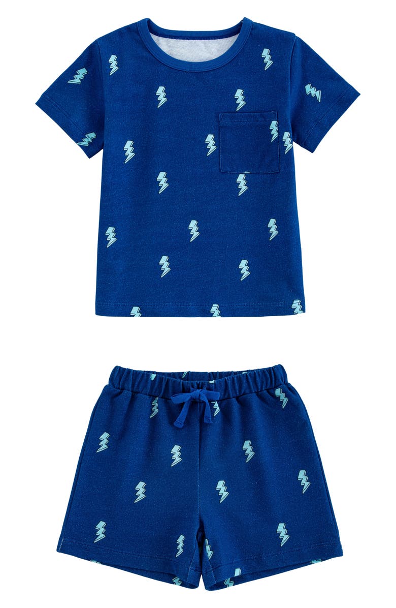 CALONIE Kids' Print Cotton French Terry T-Shirt & Shorts Set, Main, color, Blue