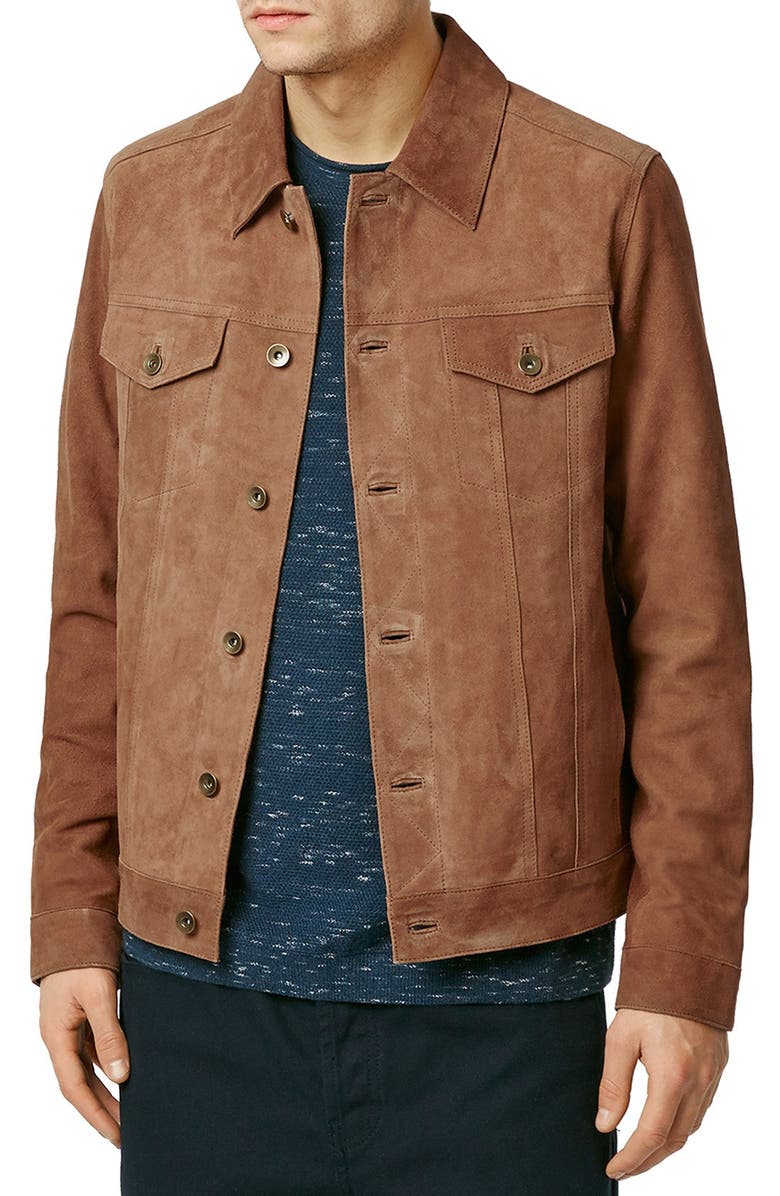Topman Tan Suede Western Jacket, Main, color, 