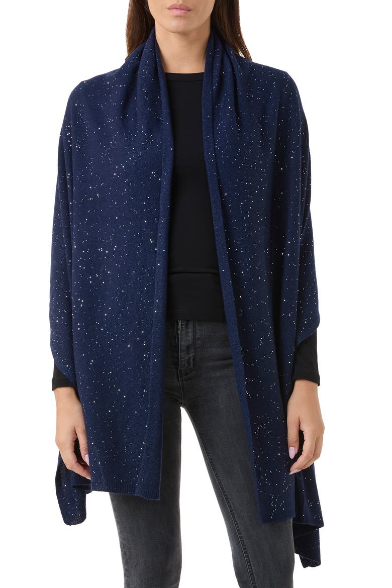 Sequin Wool & Cashmere Blend Wrap, Main, color, NAVY