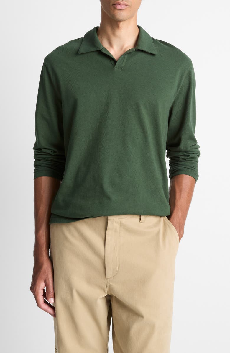 Vince Garment Dyed Johnny Collar Long Sleeve Top, Alternate, color, Washed Dark Leaf