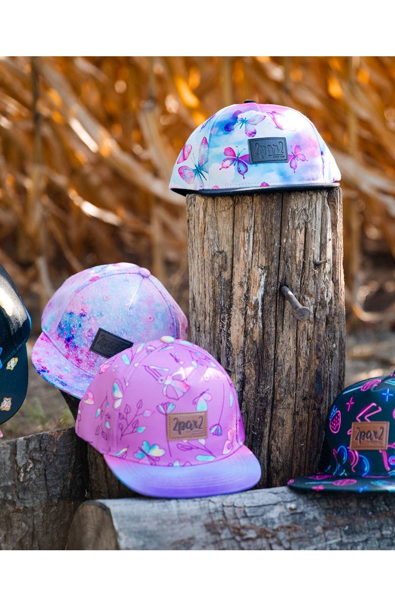 Deux par Deux Girl's Printed Cap Old Mauve And Multicolored Butterflies, Alternate, color, 