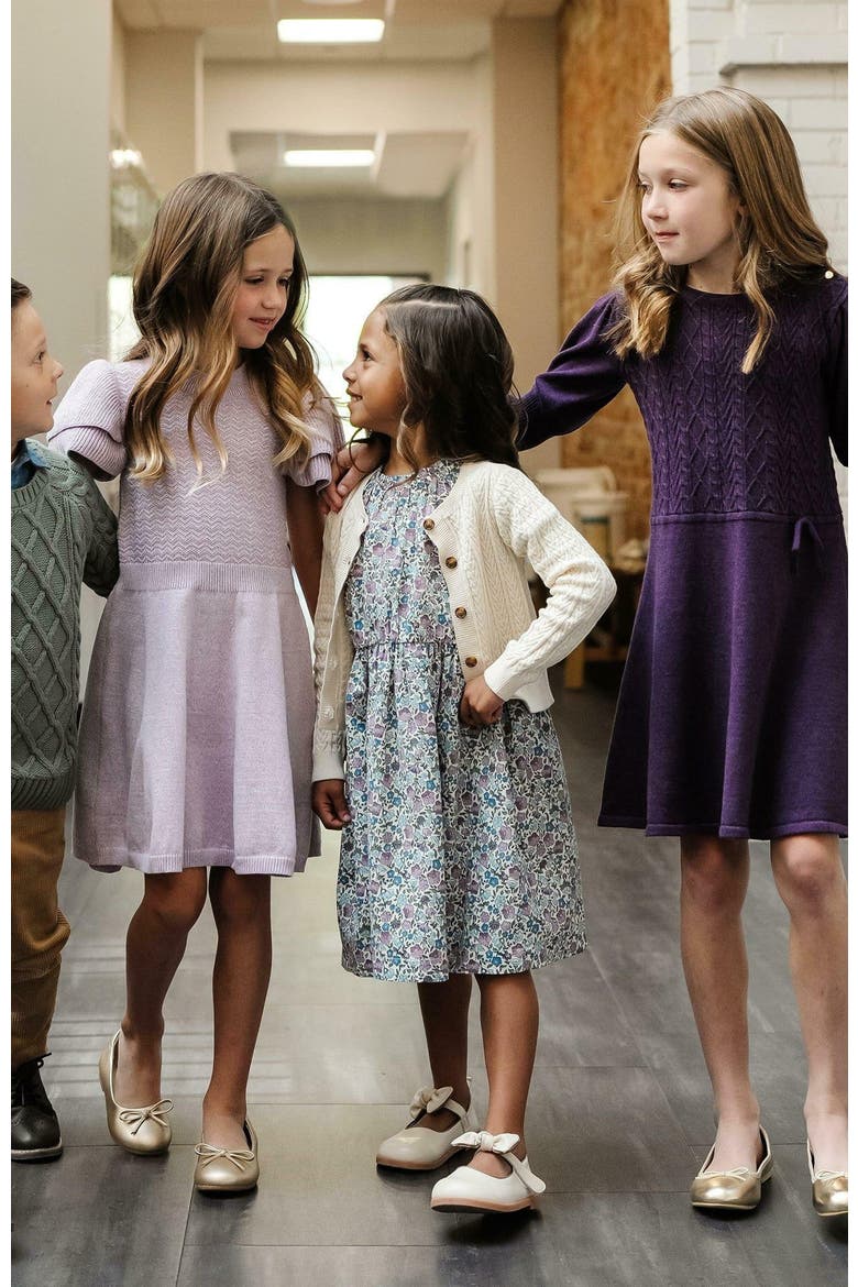 Girls' Organic Ruffle Edge Puff Sleeve Dress, Toddler, Alternate, color, Heather Fields Floral