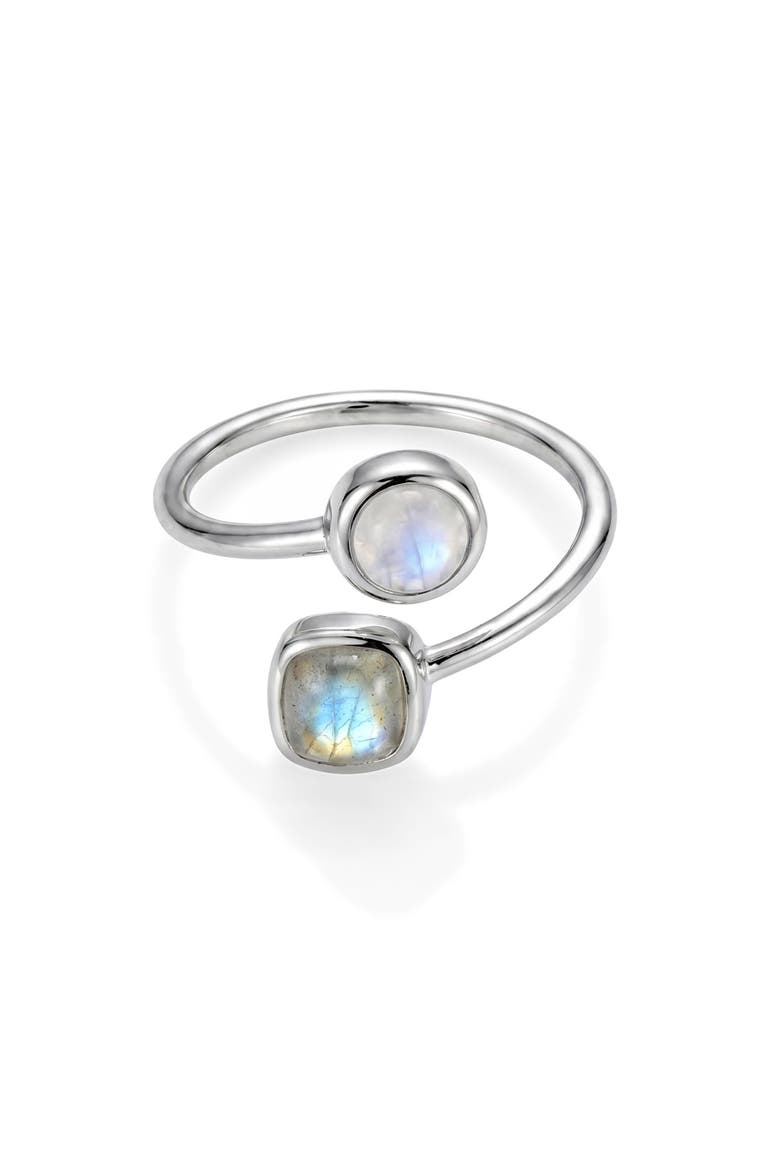 Labradorite and Moonstone Bypass Ring, Alternate, color, GREEN/ WHITE