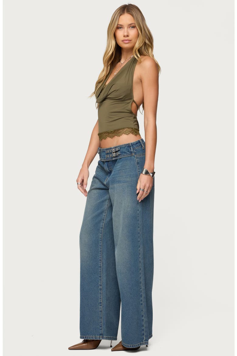 Double Buckle Low Rise Wide Leg Jeans, Alternate, color, BLUE