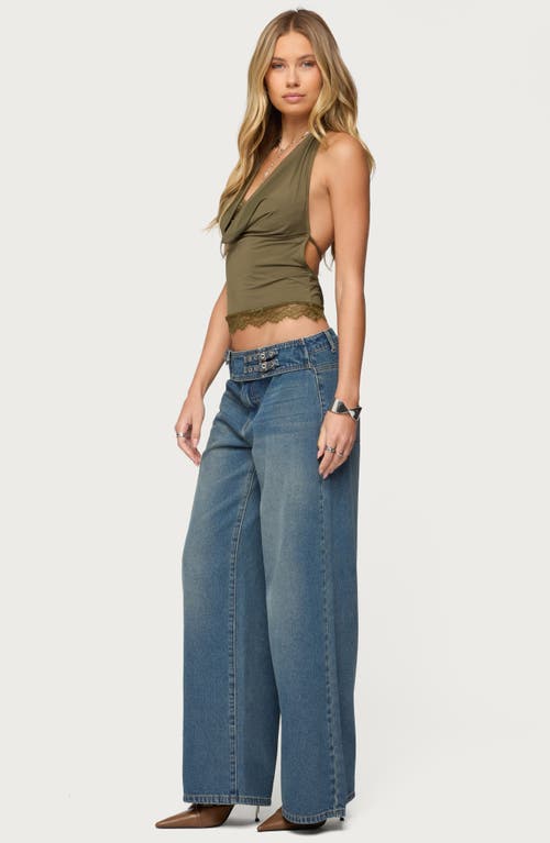 Edikted Double Buckle Low Rise Wide Leg Jeans In Blue